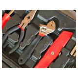 Tool Set - Hammer, Level, Screwdrivers, Driver Bits, Pliers, Wrenches, Utility Knife, Tape Measure with Case Tool Set - Hammer, Level, Screwdrivers, Driver Bits, Pliers, Wrenches, Utility Knife, Tape Measure with Case