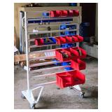 Rolling Parts Organizer Rack with (36) Assorted Plastic Storage Bins, Contents of Bins Rolling Parts Organizer Rack with (36) Assorted Plastic Storage Bins, Contents of Bins