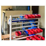 Rolling Parts Organizer Rack with (36) Assorted Plastic Storage Bins, Contents of Bins Rolling Parts Organizer Rack with (36) Assorted Plastic Storage Bins, Contents of Bins