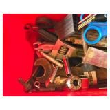 Plastic Tool Box with Assorted Hand Tools - Hammers, Handles, Screwdrivers, Mallet, Scissors, Adjustable Wrench, Putty Knife, Measure Stick, Sockets, Harware Plastic Tool Box with Assorted Hand Tools - Hammers, Handles, Screwdrivers, Mallet, Scissors, Adjustable Wrench, Putty Knife, Measure Stick, Sockets, Harware