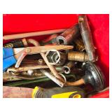 Plastic Tool Box with Assorted Hand Tools - Hammers, Handles, Screwdrivers, Mallet, Scissors, Adjustable Wrench, Putty Knife, Measure Stick, Sockets, Harware Plastic Tool Box with Assorted Hand Tools - Hammers, Handles, Screwdrivers, Mallet, Scissors, Adjustable Wrench, Putty Knife, Measure Stick, Sockets, Harware