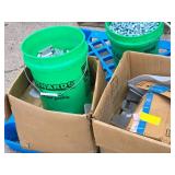 Lot of (2 Boxes + 1 Pail) Assorted Aluminum Parts Lot of (2 Boxes + 1 Pail) Assorted Aluminum Parts