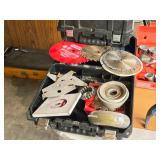 Assorted Grinding Wheels, Assorted Saw Blades, (2) DeWalt Tool Cases (empty)