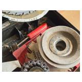 Assorted Grinding Wheels, Assorted Saw Blades, (2) DeWalt Tool Cases (empty)