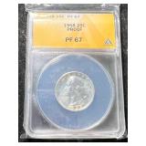 1958 US PROOF WASHINGTON QUARTER ANACS PF67