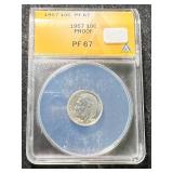 1957 US PROOF ROOSEVELT DIME ANACS PF67