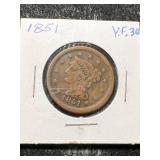 1851 US BRAIDED HAIR LARGE CENT VF30