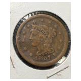 1851 US BRAIDED HAIR LARGE CENT VF30