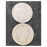 2 US BARBER QUARTERS 1905-S 1907-O
