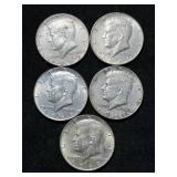 GROUP OF 5 US 40% SILVER KENNEDY HALF DOLLARS