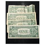 4 US BLUE SEAL $1 SILVER CERTIFICATES