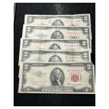 GROUP OF 5 US RED SEAL $2 BILLS