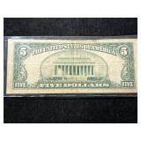 1953A US BLUE SEAL $5 SILVER CERTIFICATE