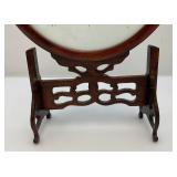 Vintage Chinese Panda Silk Embroidery With Carving Solid Wood 14" x 9 3/8"