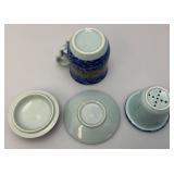 Vintage Dragon Themed Blue & White Three Piece Tea Cup And Saucer