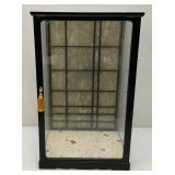 Vintage Oriental geisha Doll 17" With Glass And Wood Display Case (Has One Broken Glass Panel)