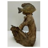 Vintage Hand Carved Wooden Sunfish And Minnows On Driftwood