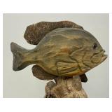 Vintage Hand Carved Wooden Sunfish And Minnows On Driftwood