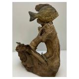 Vintage Hand Carved Wooden Sunfish And Minnows On Driftwood