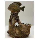 Vintage Hand Carved Wooden Sunfish And Minnows On Driftwood