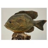 Vintage Hand Carved Wooden Sunfish And Minnows On Driftwood