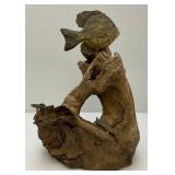 Vintage Hand Carved Wooden Sunfish And Minnows On Driftwood