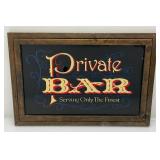 Vintage Mid Century Private Bar Glass And Foil Art Sign Framed 12 1/2" x 18 1/2"