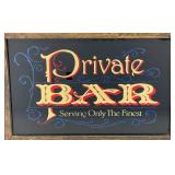 Vintage Mid Century Private Bar Glass And Foil Art Sign Framed 12 1/2" x 18 1/2"