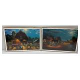 Two Unframed Hadley House Dave Barnhouse Prints Including Route 66 With Motorcycles  & The Rematch Including International And John Deere Tractor Pull (Factory Sealed)