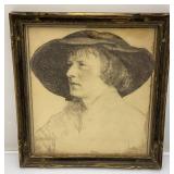 1910 Stamped Franz Hanfstaengl Lithograph By Hans Holbein The Younger Framed Behind Glass Some Staining On Edges Of Print 9 3/4" x 10"