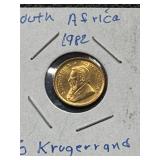 1982 South Africa 1/10 Ounce Gold Krugerrand Coin