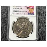 1977 Gibraltar 25 Pence Silver Jubilee Design Coin, NGC Graded Brilliant UNC