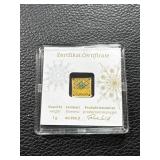 1g Gold Bar 999.9 Fine Gold Christmas Edition with Certificate