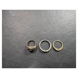 Three Rings Featuring a Class Ring, Band, and Gold-Tone Diamond-Style Ring