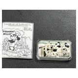 Walt Disney Steamboat Willie 1 oz Silver Bar With COA