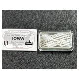 2023 Iowa Silver Bar With Certificate of Authenticity