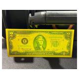 Gold-Toned Novelty $2 Bill Featuring 1976 Design with Serial Number B99999999A