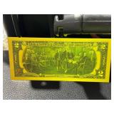 Gold-Toned Novelty $2 Bill Featuring 1976 Design with Serial Number B99999999A