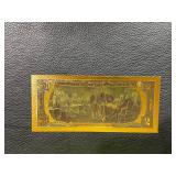 Gold-Toned Novelty $2 Bill Featuring 1976 Design with Serial Number B99999999A