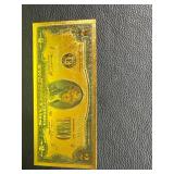Gold-Toned Novelty $2 Bill Featuring 1976 Design with Serial Number B99999999A
