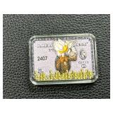 1 Troy Ounce .999 Silver Bar Featuring Duck and Dollar Bag Design