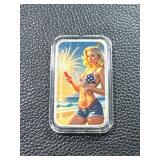 1 oz .999 Fine Silver Bar - Man I Love Fireworks Patriotic Design