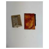 Gold Tone Metal Mini GR Flip Address Book  & Celluloid Fosta Tablet with Attached Pencil