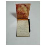 Gold Tone Metal Mini GR Flip Address Book  & Celluloid Fosta Tablet with Attached Pencil