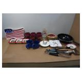 Assorted Kitchenware - Mugs, Utensils, Pan, Serving Trays Assorted Kitchenware - Mugs, Utensils, Pan, Serving Trays