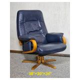Vintage Scandinavian Design Blue Leather Recliner Vintage Scandinavian Design Blue Leather Recliner