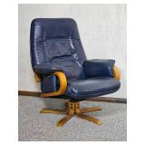 Vintage Scandinavian Design Blue Leather Recliner Vintage Scandinavian Design Blue Leather Recliner