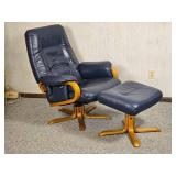 Vintage Scandinavian Design Blue Leather Recliner & Ottoman Vintage Scandinavian Design Blue Leather Recliner & Ottoman