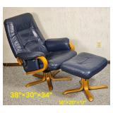 Vintage Scandinavian Design Blue Leather Recliner & Ottoman Vintage Scandinavian Design Blue Leather Recliner & Ottoman
