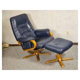 Vintage Scandinavian Design Blue Leather Recliner & Ottoman Vintage Scandinavian Design Blue Leather Recliner & Ottoman